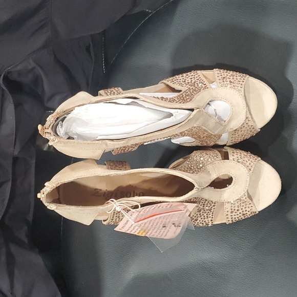 Zigi Soho Silvy Embellished Beige Open Toe Platform Pumps Size 5 - Picture 2 of 9